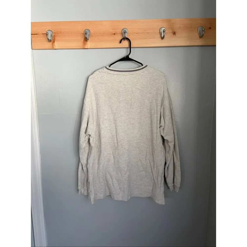 Vintage Columbia Thermal Knit V-Neck Pullover Striped Collar Cotton Size L